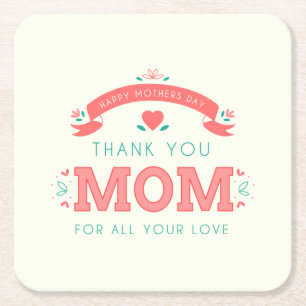 Porta-copo De Papel Quadrado Simples Obrigado Mãe Dia de as mães   Porta copo