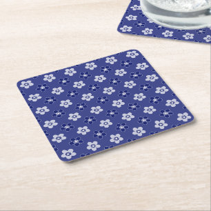 Porta-copo De Papel Quadrado simples padrão azul floral sólido retrógrado peque