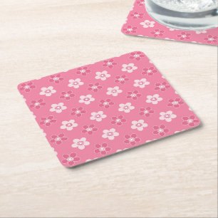 Porta-copo De Papel Quadrado simples padrão floral sólido rosa retrofluxo peque