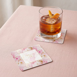 Porta-copo De Papel Quadrado Sinal de boas-vindas de casamento de mármore rosa 