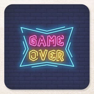 Porta-copo De Papel Quadrado Sinal de GAME OVER em Neon Simulada Legal