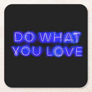 Porta-copo De Papel Quadrado Sinal de Neon Azul Do Que Você AMA