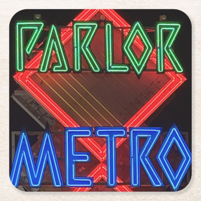 Porta-copo De Papel Quadrado Sinal Neon Parlor Metro (Frente)