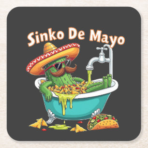 Porta-copo De Papel Quadrado Sinko de Mayo"Cinco engraçados de Mayo Cactus
