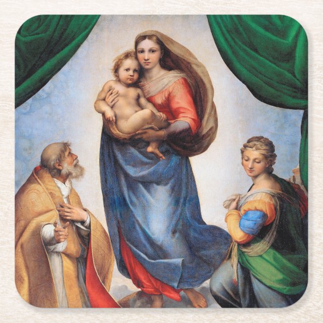 Porta-copo De Papel Quadrado Sistine Madonna, Raphael (Frente)