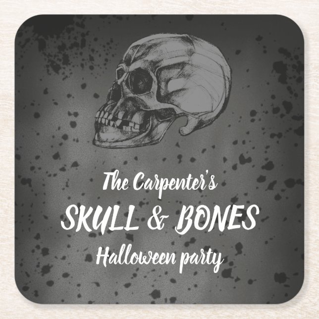 Porta-copo De Papel Quadrado Skull & Bones Halloween (Frente)