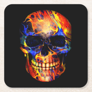 PORTA-COPO DE PAPEL QUADRADO SKULL NEON PINT ABSTRATO