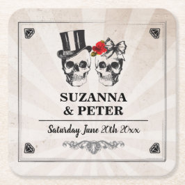 Porta-copo De Papel Quadrado Skulls Rosas Rustic Portas copos Casamento Festa d