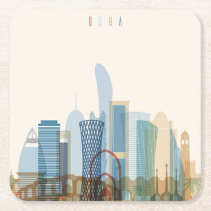 Porta-copo De Papel Quadrado Skyline da cidade de Doha, Qatar