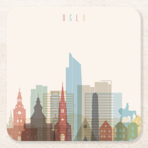 Porta-copo De Papel Quadrado Skyline da cidade de Oslo, Noruega