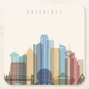 Porta-copo De Papel Quadrado Skyline da cidade de Vancôver, Canadá