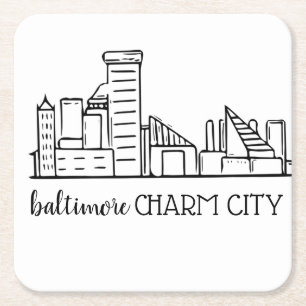 Porta-copo De Papel Quadrado Skyline de Baltimore