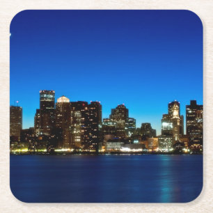 Porta-copo De Papel Quadrado Skyline de Boston com lua