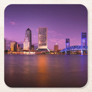 Porta-copo De Papel Quadrado Skyline de Jacksonville Florida na noite