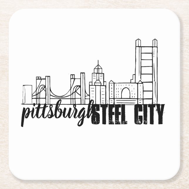 Porta-copo De Papel Quadrado Skyline de Pittsburgh (Frente)
