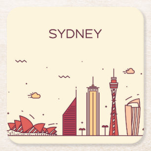 Porta-copo De Papel Quadrado Skyline do Doodle de Sydney, Austrália