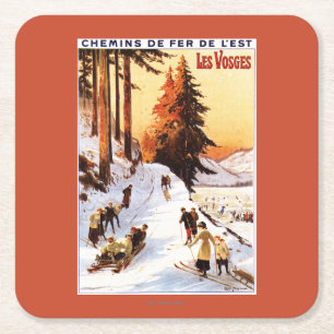 Porta-copo De Papel Quadrado Sledding e esquiar no poster de Vosges
