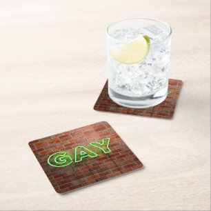 Porta-copo De Papel Quadrado SlipperyJoe's artístico neon verde Gay Sinal gay 