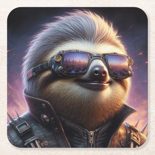 Porta-copo De Papel Quadrado Sloth Cyberpunk (Frente)