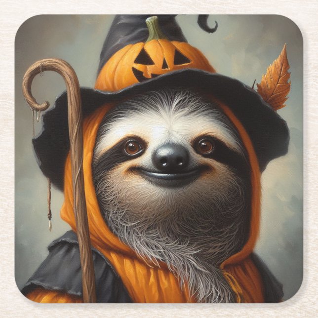 Porta-copo De Papel Quadrado Sloth Halloween (Frente)