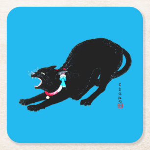 Porta-copo De Papel Quadrado Snarling Hissing Black Japan Cat