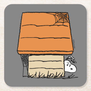 Porta-copo De Papel Quadrado Snoopy Halloween Spider Web Doghouse