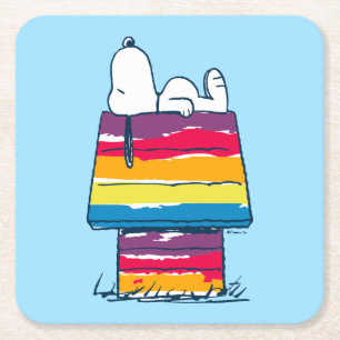 Porta-copo De Papel Quadrado Snoopy   Rainbow Dog House