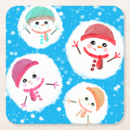 Porta-copo De Papel Quadrado Snowball e Snowman Blue