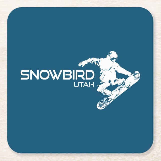 Porta-copo De Papel Quadrado Snowbird Utah Snowboarder (Frente)