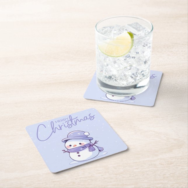 Porta-copo De Papel Quadrado Snowman Christmas Coaster (Insitu)