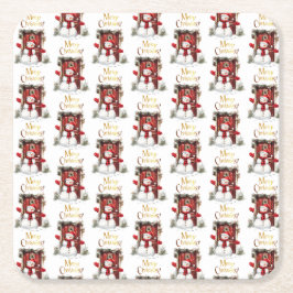 Porta-copo De Papel Quadrado Snowman Dourado Feliz Texto de Natal
