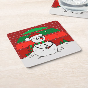 Porta-copo De Papel Quadrado Snowman Vintage Rainbow Snowflakes Vermelho Verde 
