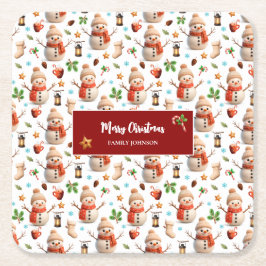 Porta-copo De Papel Quadrado Snowman Winter Holiday - Merry Christmas