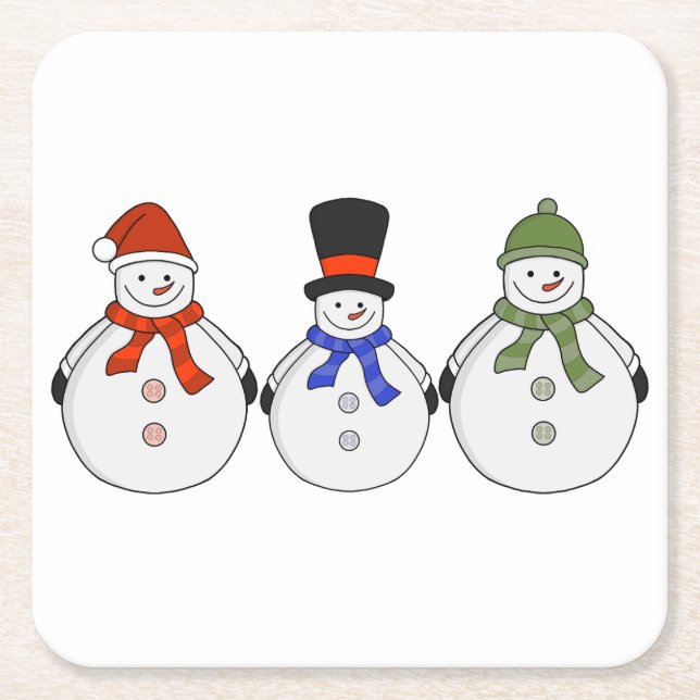 Porta-copo De Papel Quadrado Snowmen Winter veio (Frente)