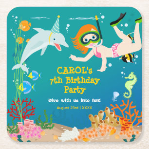 Porta-copo De Papel Quadrado Sob o mar golfinhos e Festa de aniversário de meni