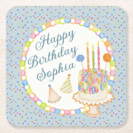 Porta-copo De Papel Quadrado Sobremesa de Aniversário Cue o Confete Azul