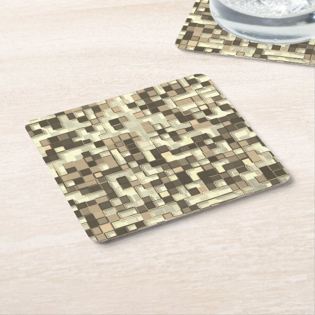 Porta-copo De Papel Quadrado Sobreposição de pequenos quadrados, tons de marrom (Inclinado)