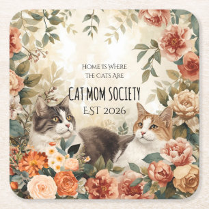 Porta-copo De Papel Quadrado Sociedade de Mãe de Gato Botânica Vintage Decoraçã
