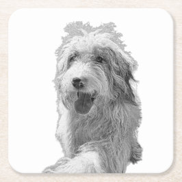 Porta-copo De Papel Quadrado Soft Eyes, Solid Surface – Monochrome Dog Portrait