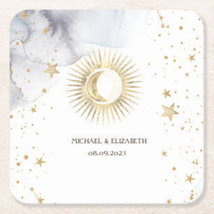 Porta-copo De Papel Quadrado Sol Celestial,Lua,Estrelas