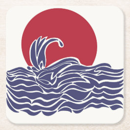 Porta-copo De Papel Quadrado Sol e ondas do mar vermelho, branco e azul