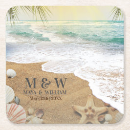 Porta-copo De Papel Quadrado Sol Elegante E Praia Do Oceano Azul