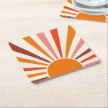 Porta-copo De Papel Quadrado Sol Retro Burst Sunset Laranja Amarelo Vermelho Co<br><div class="desc">O sol retrorreflector estourou design em tons cor-de-rosa quente,  castanho e laranja. Retro os modernos raios solares laranja,  a arte geométrica do sol matinal.</div>