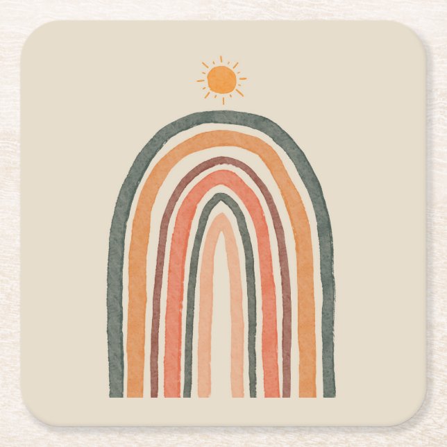 Porta-copo De Papel Quadrado Sol Sobre Um Arco-Íris (Frente)