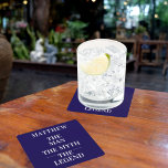 Porta-copo De Papel Quadrado Solteiro de lenda do mito branco azul<br><div class="desc">Um fundo azul clássico. Texto: O Homem,  O Mito,  A Lenda. Personalize e adicione seu nome.</div>