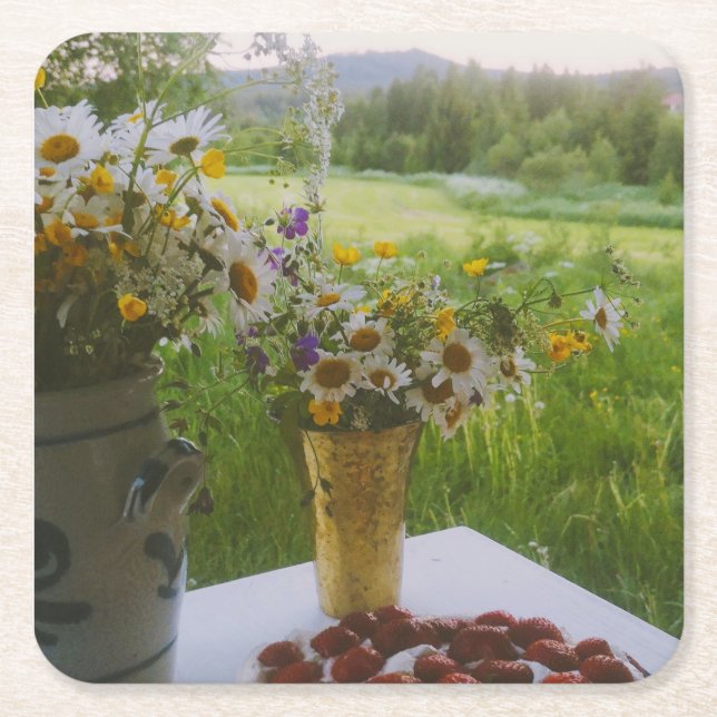 Porta-copo De Papel Quadrado Sonho de uma noite de verão - Hälsingland - Suecia (Frente)