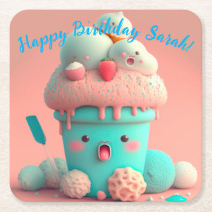 Porta-copo De Papel Quadrado Sorvete Kawaii