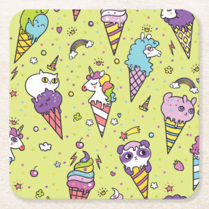 Porta-copo De Papel Quadrado Sorvete pop Cute: Padrão Animal