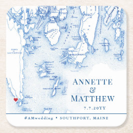 Porta-copo De Papel Quadrado Southport Boothbay Maine Map Casamento Hora Cockta