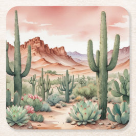 Porta-copo De Papel Quadrado Southwest Desert Cactus Scene